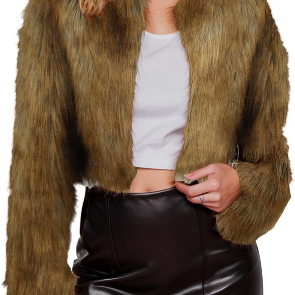 Faux Fur Jacket Women Cropped Jacket Fur Coats Long Sleeve Open Front Fluffy Jacket Fuzzy Fashion Winter Coats 2024