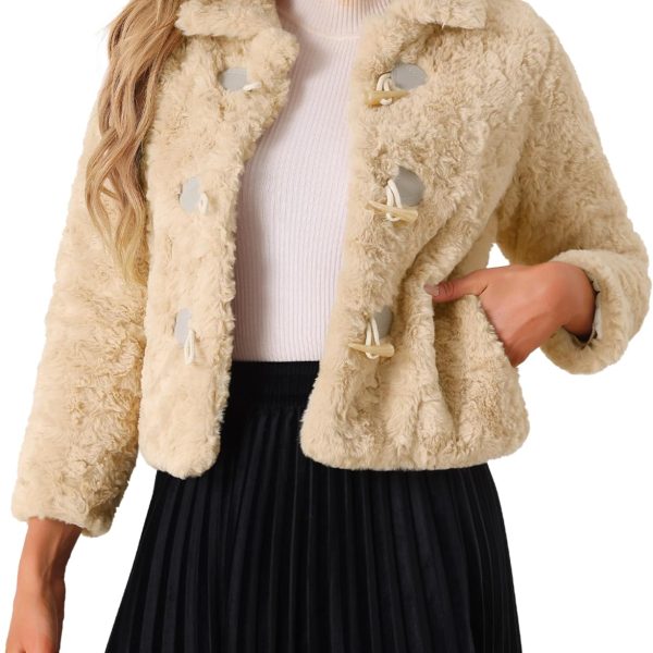 Faux Fur Coats for Women's Fluffy Collar Cropped Winter Warm Outwear Casual Jacket