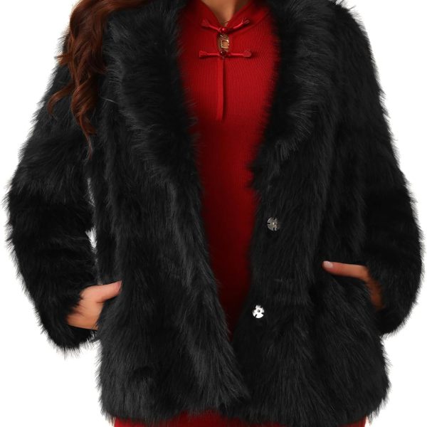 Women's Faux Fur Coat Long Sleeve Pockets Lapel Shaggy Warm Winter Overcoat Fluffy Jackets